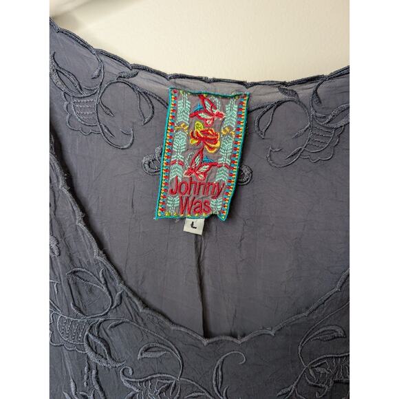 Johnny Was ROBIN Dark Gray Embroidered Floral Oversized Tunic Top Dress Sz L - Picture 3 of 11